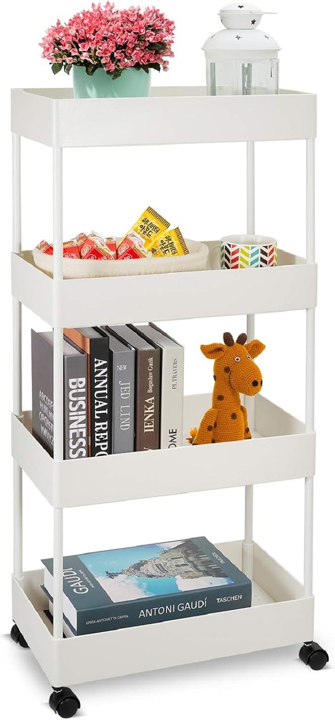 4-Tier Slim Rolling Cart, Slide Out Storage Trolley, Mobile Shelving Unit by Unknown