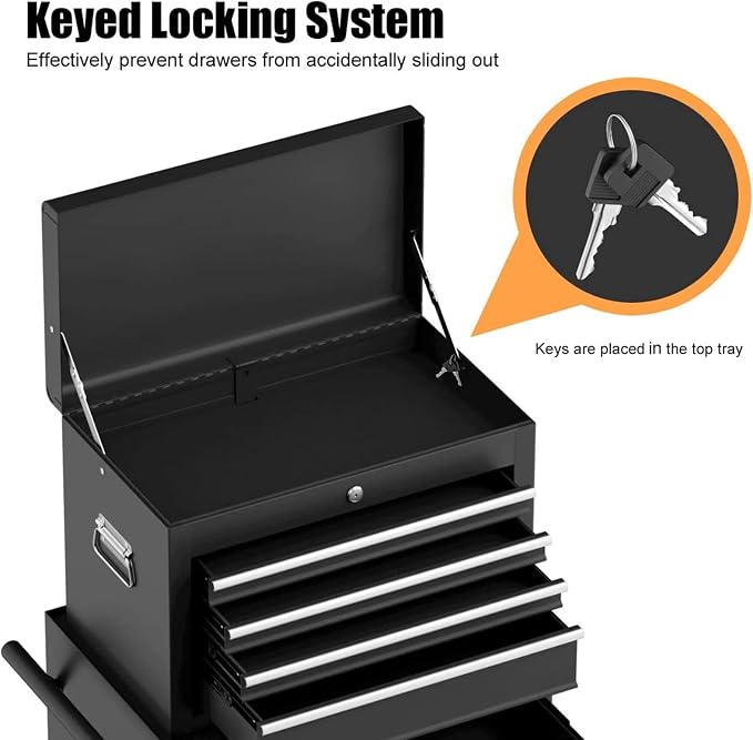 Goplus Rolling Tool Chest, 6-Drawer Tool Box Organizer w/Auto Locking System & - Image 8