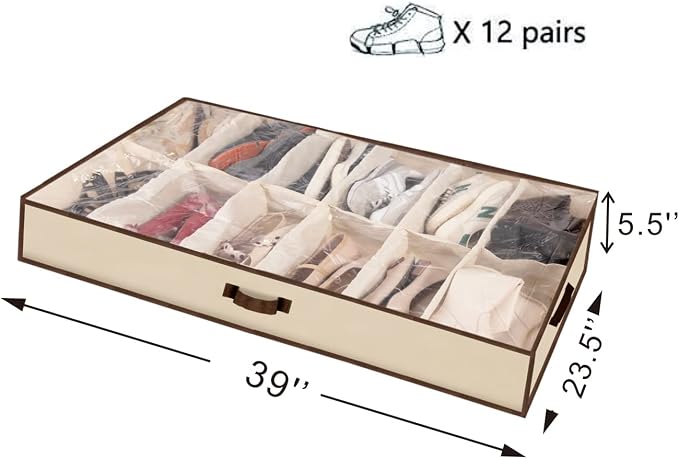 Men/Adults 12 Cells See Through Underbed Shoe Storage Bag Organizer - Image 3