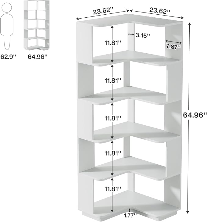 Tribesigns 6-Tier Corner Bookshelf, 64.96 Inch Tall Bookcase - Image 2