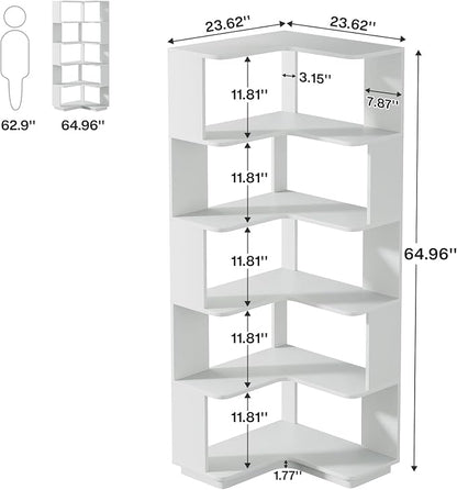 Tribesigns 6-Tier Corner Bookshelf, 64.96 Inch Tall Bookcase - Image 2