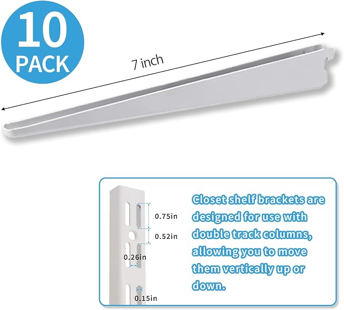 10 Pack 7‑Inch Adjustable Wire Shelf Brackets – Heavy‑Duty Double‑Track Closet - Image 2