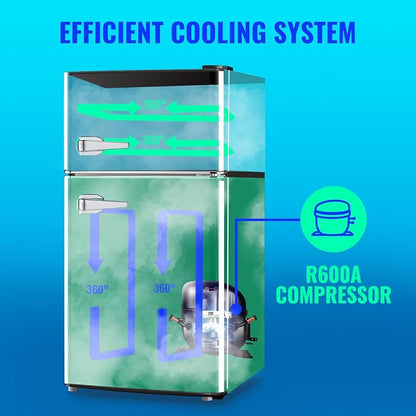 Mini Refrigerator with Freezer Small Fridge Double Door Side Drink Holder - Image 8