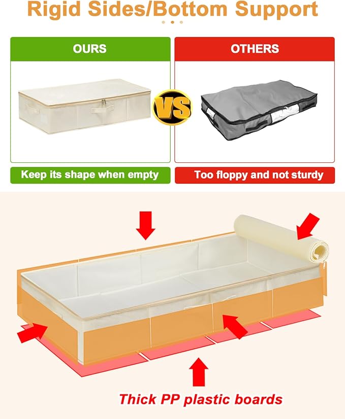 punemi Underbed Storage, 2 Pack Clothing Storage Bags W/Upgraded Handles - Image 3