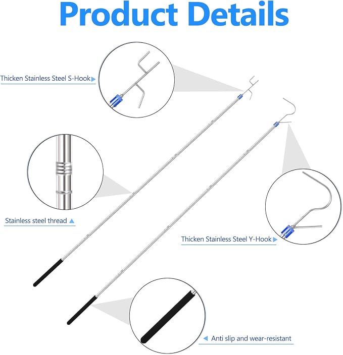 Clothes Hook Pole, Stainless Steel Sponge Handle, Retrieve Clothes From High - Image 2