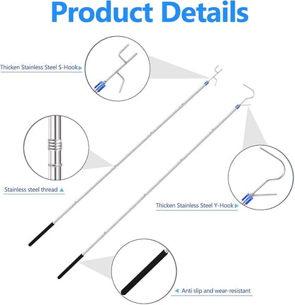 Clothes Hook Pole, Stainless Steel Sponge Handle, Retrieve Clothes From High - Image 2