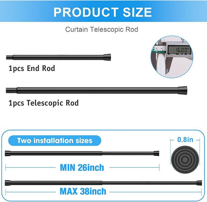4 Pack Spring Loaded Tension Rod 27-38" Adjustable Curtain Rods No Drill - Image 2