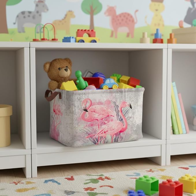 Flamingo Storage Basket Waterproof Canvas Toy Storage Bin Home Flamingo Decor - Image 3