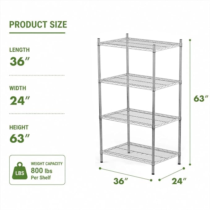 APLSS NSF 4-Tier Chrome Storage Shelves, Dry Environments, Commercial Heavy - Image 3