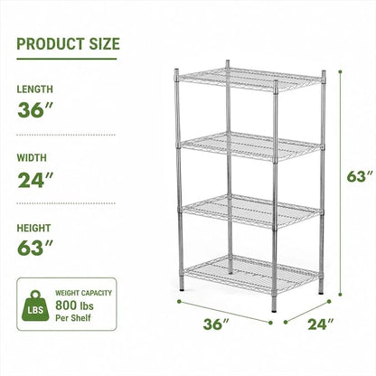 APLSS NSF 4-Tier Chrome Storage Shelves, Dry Environments, Commercial Heavy - Image 3