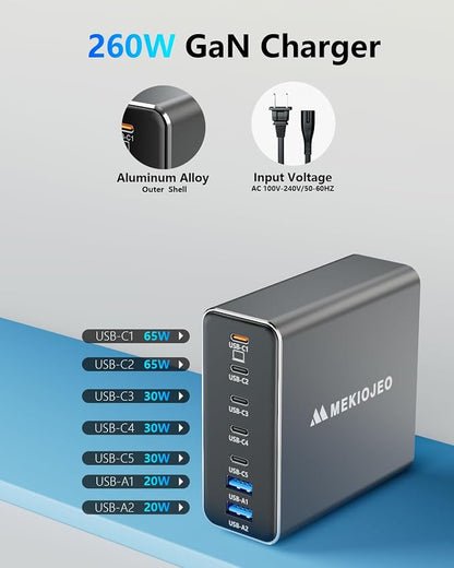 Aluminum Alloy 260W USB C Charger GaN Fast USB C Charging Station 7 Ports | 65W - Image 3