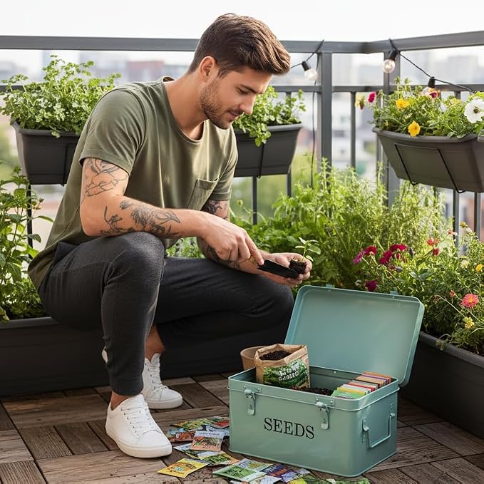 Large Modern Green Rectangular Metal Seed Storage Box - Image 5