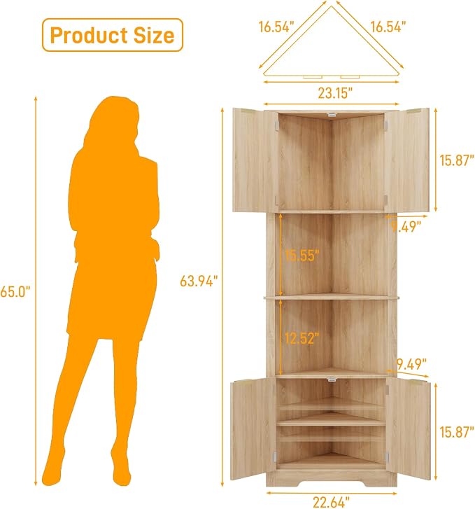 Vabches Corner Bathroom Cabinet, 64 Inch Tall Modern Fluted Corner Cabinet - Image 2