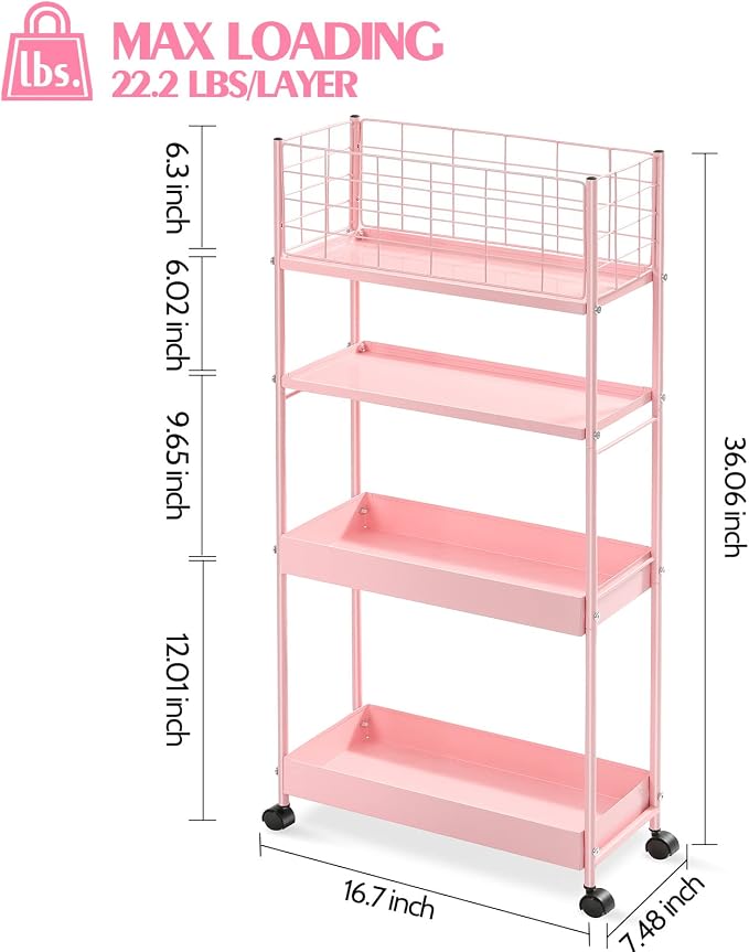 KINGRACK Slim Rolling Storage Cart 4 Tier - Image 8