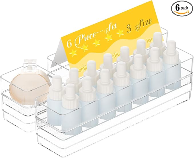 6 PCS Clear Plastic Drawer Organizer Set, 2 Sizes Acrylic Drawer Storage Trays by Unknown
