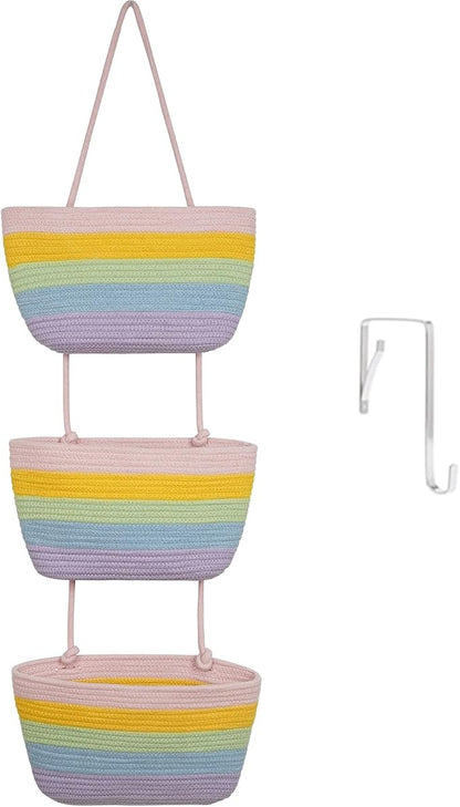 TeoKJ Over the Door Hanging Basket, 3-Tier Woven Cotton Wall-Mounted Storage by TeoKJ