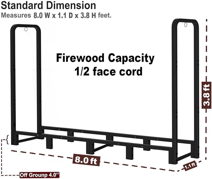 Firewood Rack Outdoor 8ft Heavy Duty Logs Holder - Image 6