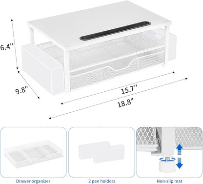 AUPSEN White Monitor Stand Riser, 2-Tier Wood Computer Desk Organizer - Image 7