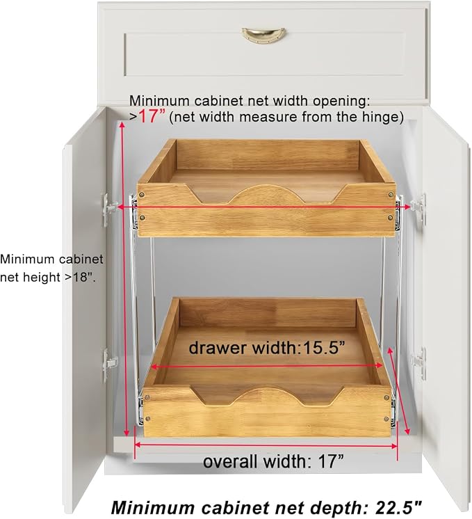 DINDON 2 Tier Pull Out Cabinet Organizer Wood And Metal Double Tier Slide Out - Image 3