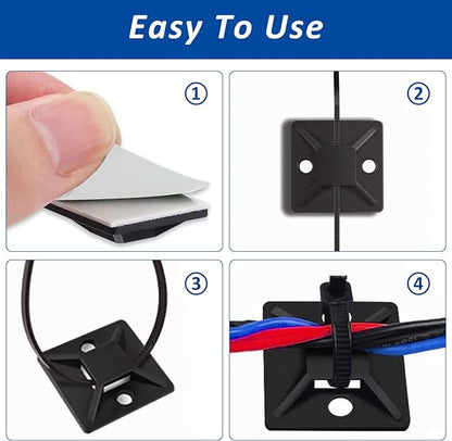 Strong Back-Glue Self Adhesive Cable Zip Tie Mounts Kit - Image 5