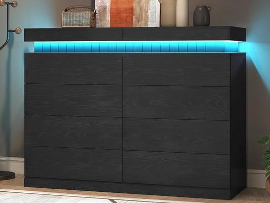 Tall Black 8 Dresser for Bedroom, Sliding Top Storage Space, Modern Wood Drawers by UPOSOJAWishesYouaNiceDay
