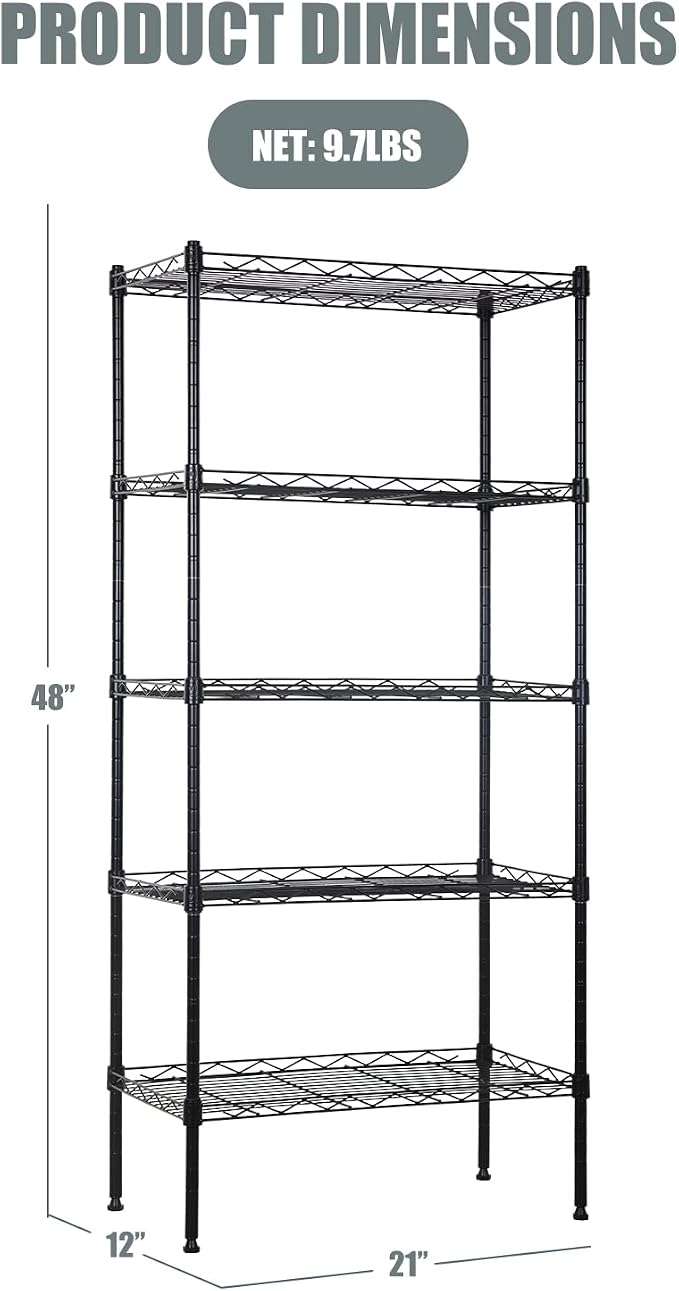 NChanmar 5-Tier Metal Shelving Unit Storage Shelves 48"x21"x12" Heavy Duty - Image 2