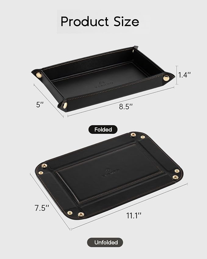 VLANDO Valet Tray for Men, Foldable PU Leather Catchall Tray, Phone and Glasses - Image 4