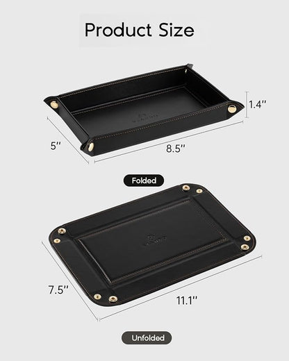 VLANDO Valet Tray for Men, Foldable PU Leather Catchall Tray, Phone and Glasses - Image 4