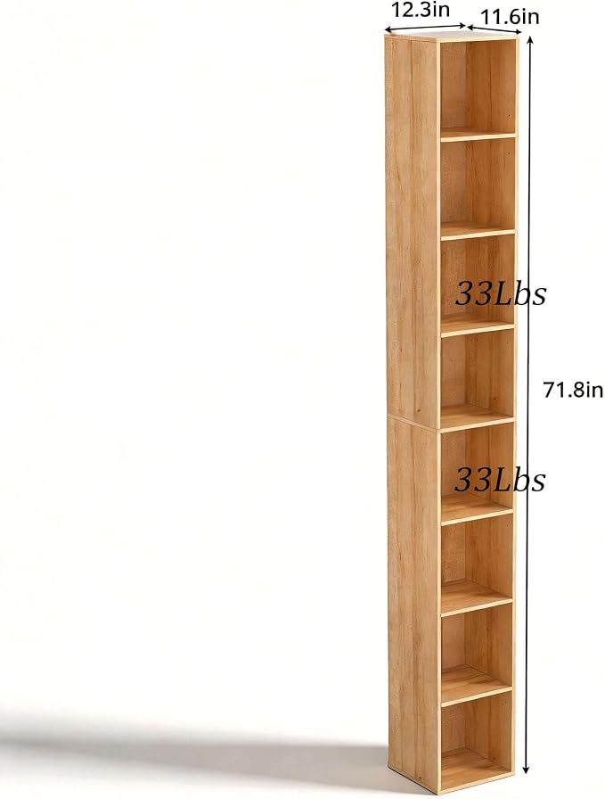 8-Cube Storage Organizer Bookcase, Oak Tall Narrow Bookshelf, Freestanding Open - Image 3
