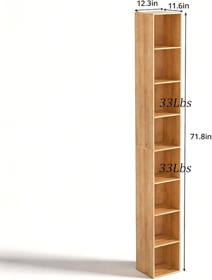 8-Cube Storage Organizer Bookcase, Oak Tall Narrow Bookshelf, Freestanding Open - Image 3