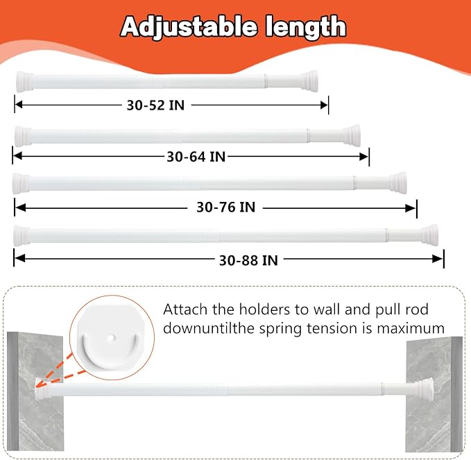 No Drilling Closet Rods for Hanging Clothes, Adjustable 30-88 in | White - Image 5