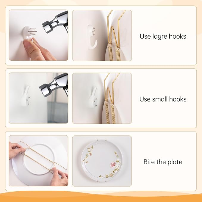 Bilillo 14 pcs Plate Hangers for The Wall, 4/6/8/10/12 Inch Invisible Plates - Image 5