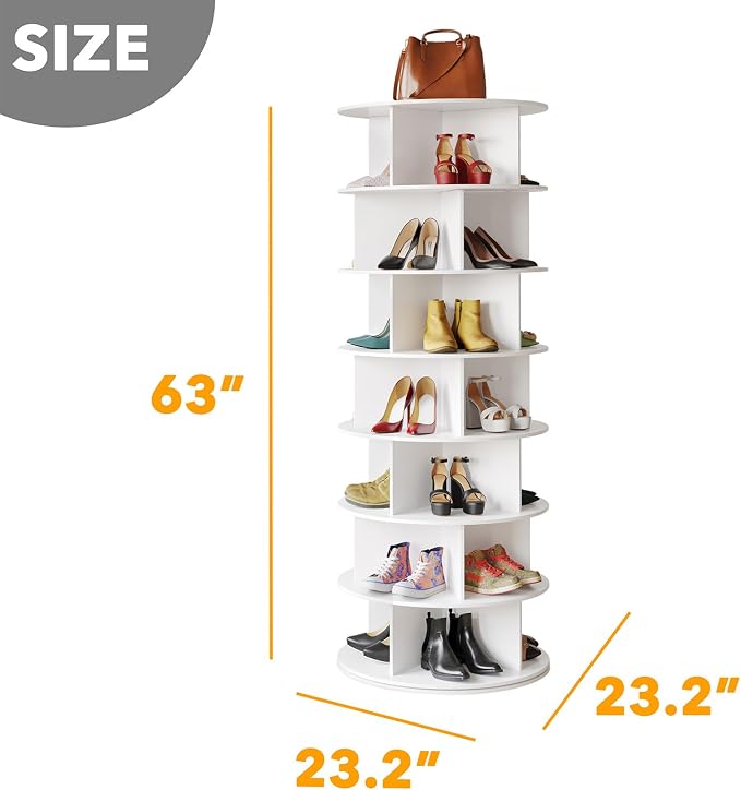 SpaceAid Cross Style 7-Tier Rotating Shoe Organizer, Spinning Shoe Rack Tower - Image 2