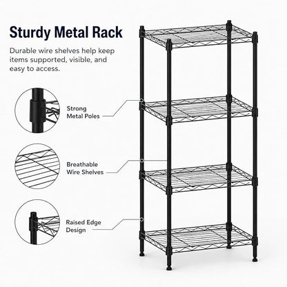 4 Tier Storage Shelves, Metal Wire Shelving Unit, Heavy Duty Adjustable Shelf - Image 6