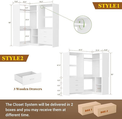 Aheaplus Closet System with 3 Drawers, 2 Hanging Rods & Corner Tower, Corner - Image 7
