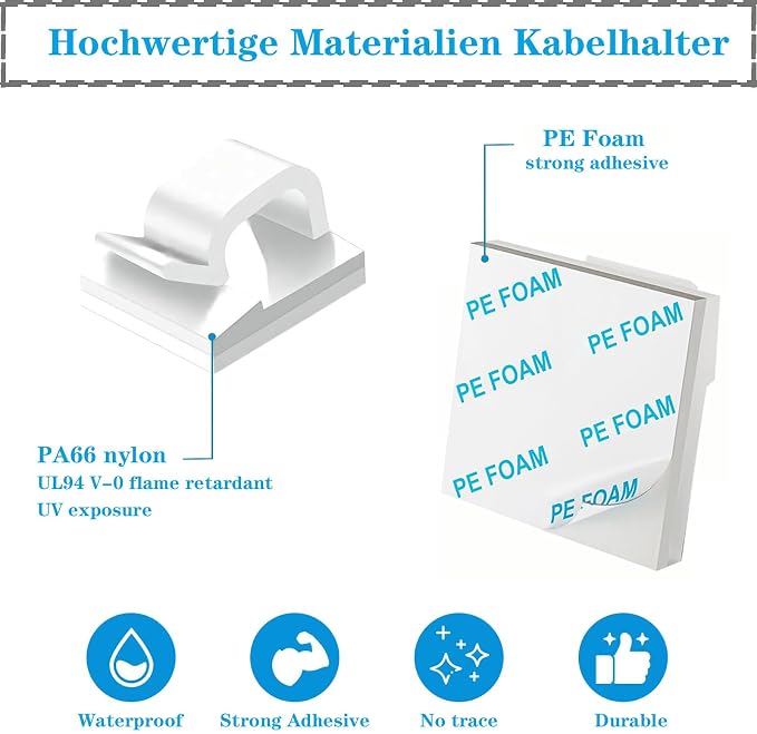 Cable Clips，50PCS Electrical Cord Management Adhesive Cable Wire Clip Wire - Image 3