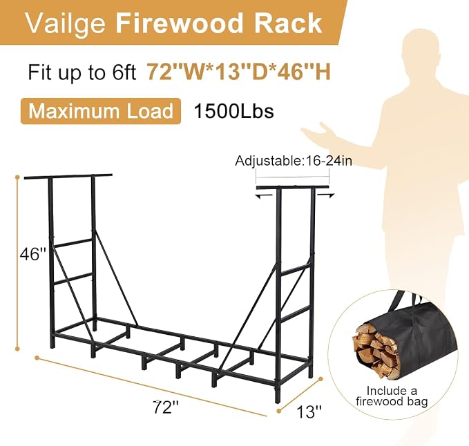 Vailge Firewood Rack Outdoor 6FT - Image 2