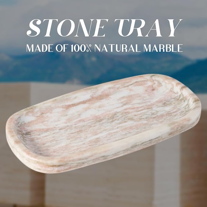 Koville Natural Marble Tray for Bathroom Countertop, Vanity Tray for Decor - Image 4
