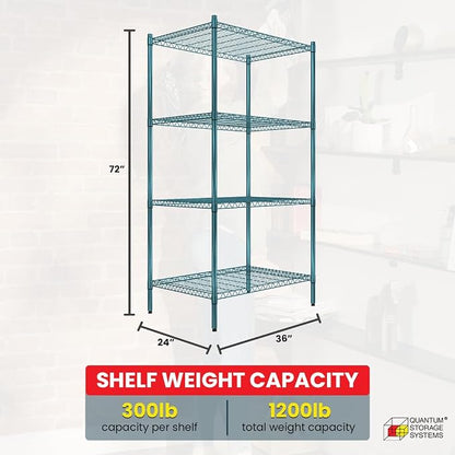 Quantum Storage Systems RWR72-2436LDP Adjustable Wire Green Epoxy 4 Shelves 72" - Image 3