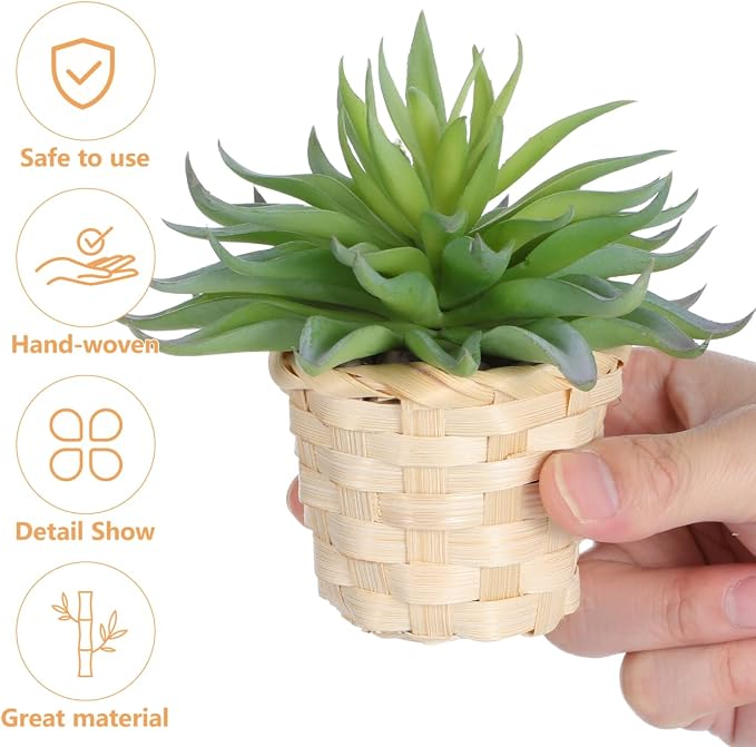 Happyyami 5 Pack Bamboo Woven Baskets Small Round Storage Containers - Image 7