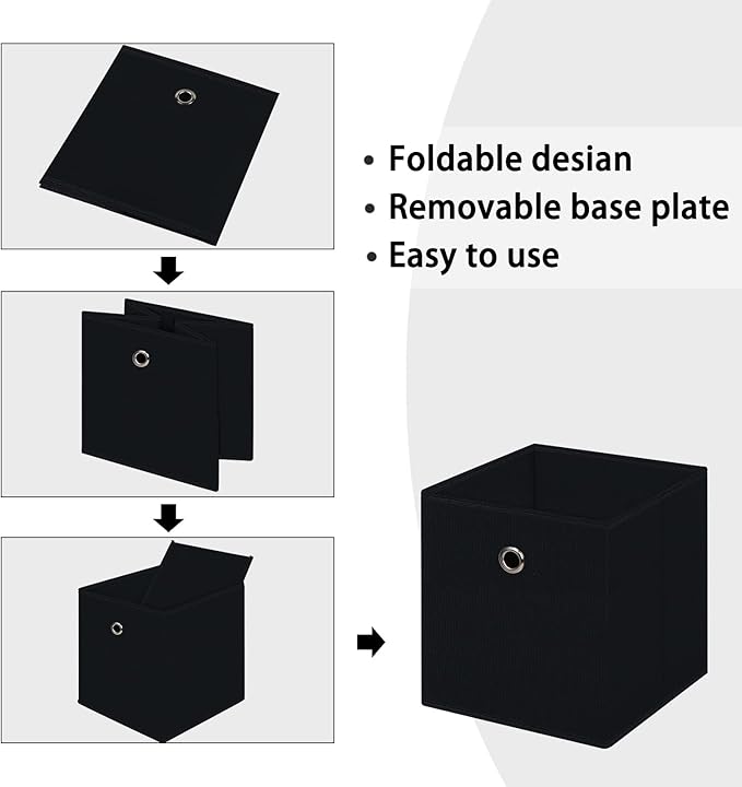 Black Foldable Storage Cubes Bins, 11 Inch Cloth Storage Cube Fabric Storage - Image 6