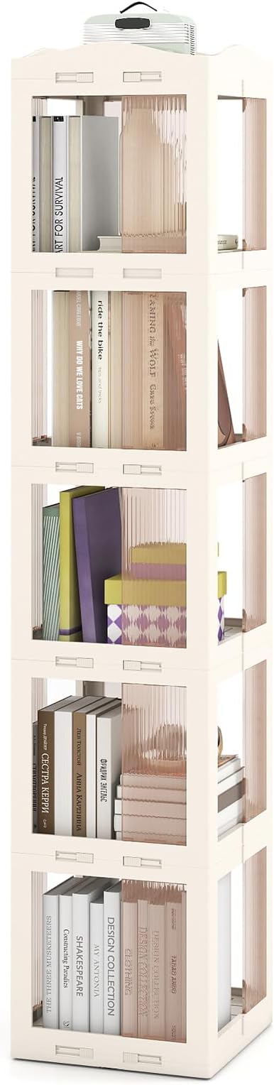 Giantex Foldable Rotating Bookshelf, 5-Tier Spinning Bookcase w/Swivel Base by Giantex