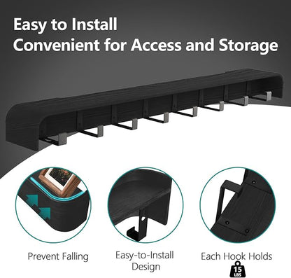 Coat Rack Wall Mount with Hidden Hooks Modern Key Holder Wood Entryway Hook - Image 4