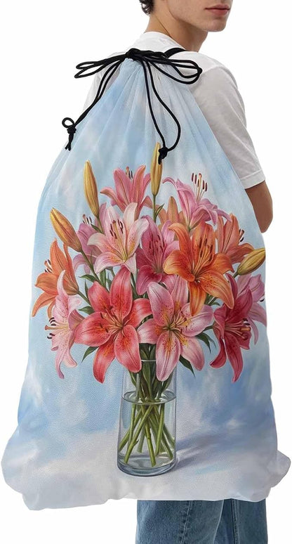 Floral XL Laundry Bag Lilies Flower in Bottle Spring Summer Machine Washable by Unknown
