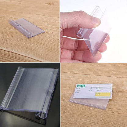 Pack of 60 Clear Plastic Label Holder, Double Hook Wire Shelf Retail Price Tag - Image 6