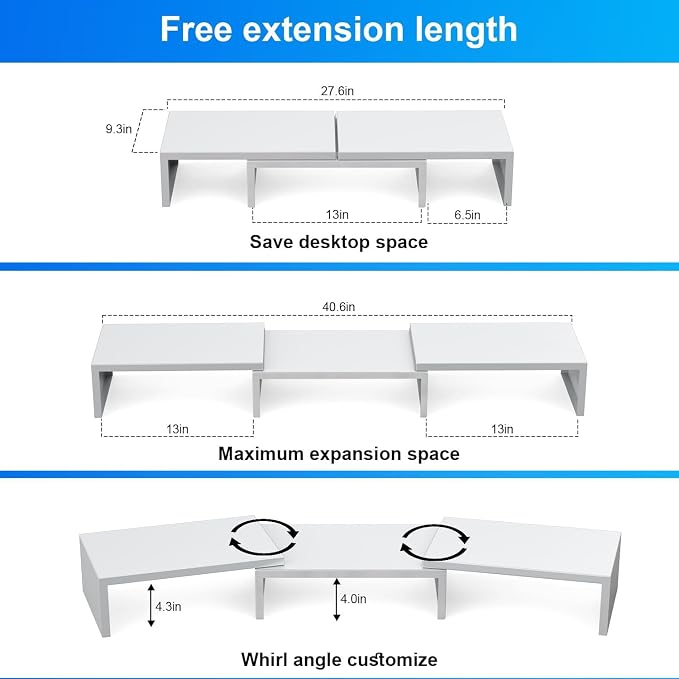 Dual Monitor Stand for Desk, Metal Computer Stand, Desk Shelf Riser, Desktop - Image 4