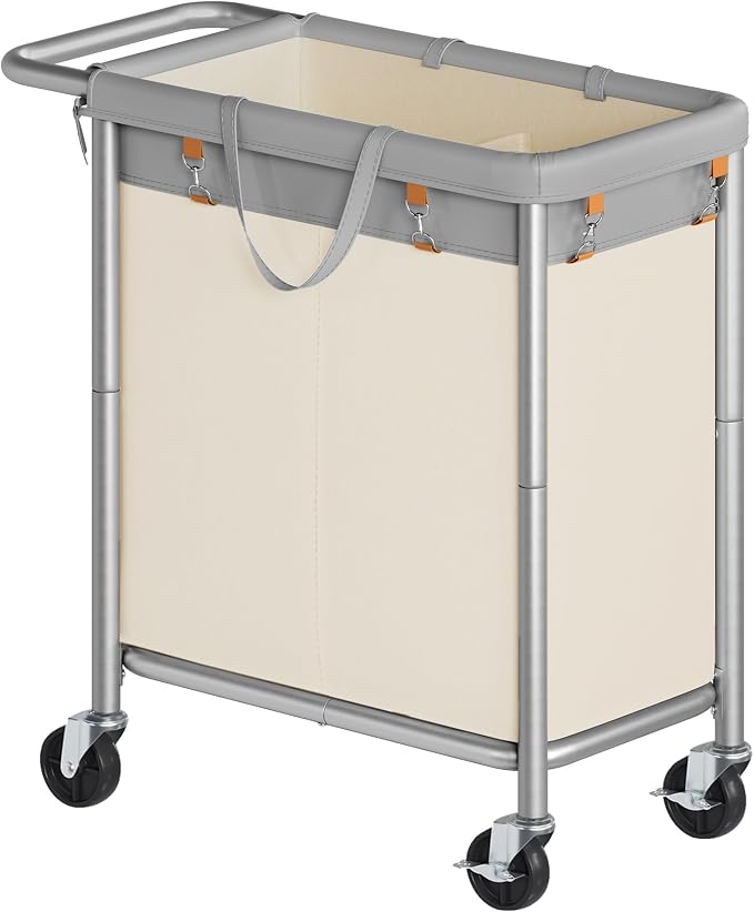 SONGMICS Laundry Basket with Wheels, 2-Section Rolling Laundry Hamper, 37 by Unknown