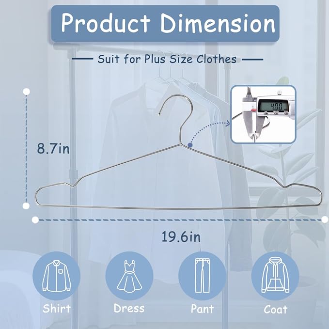 King Mills 19.6inch Stainless Steel Plus Size Hangers, Ideally Used as Extra - Image 2