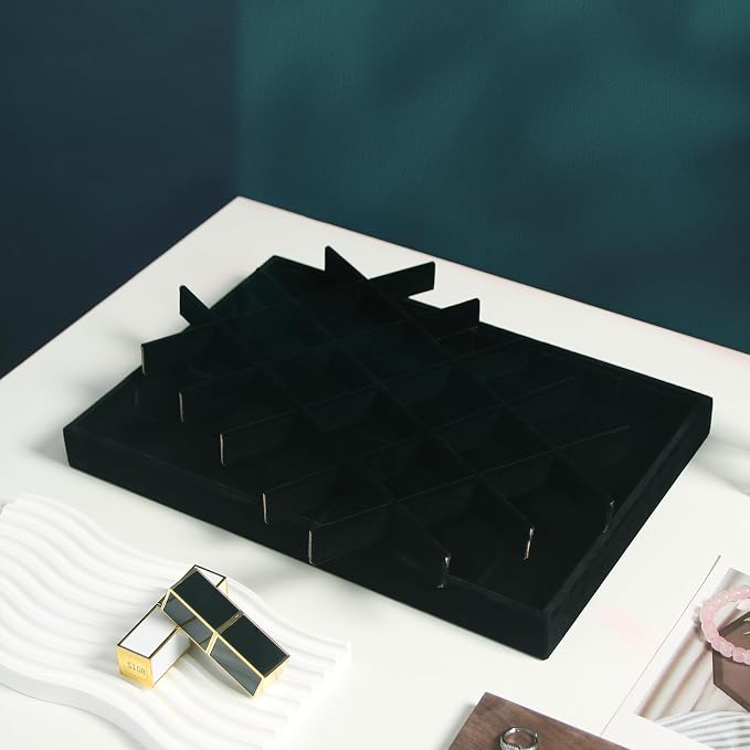 Coward 2PC Black Velvet Stackable 24 Gird Jewelry Organizer Tray Necklace - Image 4