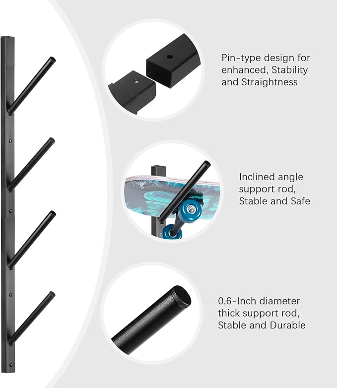 Skateboard Rack Wall Mount – Skateboard Wall Hanger, Snowboard Display Wall - Image 4